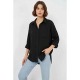 Klins Kids Kadın Oversize Tek Cepli Viskon Siyah Gömlek - 36