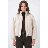 Klins Kids Kadın Yüksek Yaka Oversize Bomber Ekru Mont - 42