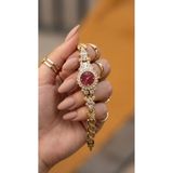 KLISHE Butik Kadın Çelik Saat Altın Renk Taşlı Vintage Bordo Kadran Kol Saati | Şık, Klasik Limited Edition 2026