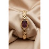 KLISHE Butik Kadın Çelik Saat Gold Renk & Bordo Kadran Vintage Saat Old Money Oval Kasa Roma Rakamlı Lüks Klasik Zarif Şık Kadın Kol Saati | Limited Edition 2026