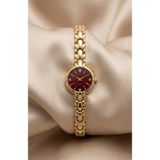 KLISHE Butik Madame Kadın Çelik Saat Gold Renk Bordo Kadran Vintage Old Money Luxury Zarif Şık Kadın Kol Saati | Limited Edition 2026