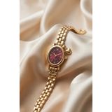 KLISHE Butik Valentin Kadın Çelik Saat Gold Renk & Bordo Kadran Kalp Charm Detaylı Vintage Oval Kasa Old Money Zarif Şık Lüks Kadın Kol Saati | Limited Edition 2026