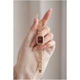 KLISHE Vintage Kadın Çelik Saat Gold Renk & Bordo Kadran Dikdörtgen Kasa Luxury Zarif Şık Old Money Premium Kordon Kadın Kol Saati | Limited Edition 2027 New Collection