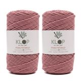 KLOP Pamuk Zincir Makrome İpi 2 mm 2'li Set 290 m 400 gr Tığ İşi El Çantası Supla İpi (Gül Kurusu)