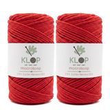 KLOP Pamuk Zincir Makrome İpi 2 mm 2'li Set 290 m 400 gr Tığ İşi El Çantası Supla İpi (Kırmızı)