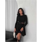 Kloş Süet Etek Kemerli / Suede Skırt - Siyah