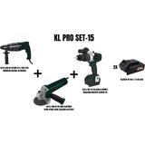 Klpro Set-15 (950 W 28 mm 4.0 J Sds Plus Pnömatik Kırıcı MATKAP+1100 W 125 mm Elektrikli Devir Ayarlı Avuç Taşlama+Şarjlı Darbeli Vidalama/matkap Kömürsüz)