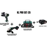 Klpro Set-25 (Klpro 18V Şarjlı Darbesiz Matkap KÖMÜRSÜZ+18V 2.0 Ah 115 mm Şarjlı Avuç Taşlama kömürsüz+Büyük Boy Taşıma Çantası) - yok