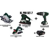 Klpro Set-7 (1350 W 185 Mm Elektrikli Daire Testere+850 W Planya Makinası+450 W 150 Mm Eksantrik Zımpara Makinası+Şarjlı Darbeli Matkap)