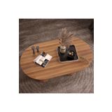 klubeconcept Bohem Ceviz Desenli Oval Orta Sehpa - Silindirik Ayaklı Modern Tasarım 100 % MDF