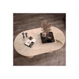 klubeconcept Bohem Traverten Desenli Oval Orta Sehpa - Silindirik Ayak Tasarımı 100% MDF