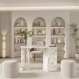 Klubeconcept Dergâh Kavis Formlu 120 cm Dolaplı Çalışma Masası – Gümüş Detaylı Modern Ofis Masası