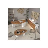 klubeconcept Klube Concept Ceviz Özel Tasarım Ofis Takımı – 150 cm Çalışma Masası + 70 cm Orta Sehpa + 160 cm LED Aydınlatmalı Konsol – %100 MDF
