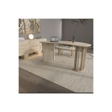 klubeconcept Klube Concept Özel Tasarım Mermer Desen Ofis Takımı – 150 cm Çalışma Masası + 70 cm Orta Sehpa + 160 cm LED Aydınlatmalı Konsol – %100 MDF