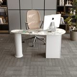 Klubeconcept Mermer Desenli Modern Ofis Masası Yivli Silindirik Ayaklı 3 Çekmeceli Mdf Çalışma Masası 180 cm - Gümüş