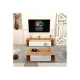 Klubeconcept Modern Ceviz Tv Ünitesi Orta Sehpa Seti – Beyaz Kapaklı Led’li Takım %100 Mdf 160 Cm