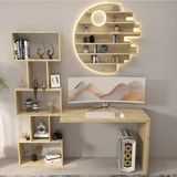 Klubeconcept Modern LED Aydınlatmalı Çalışma Masası Seti Raf Kitaplık Masa Takımı - 170 x 180 - Kahverengi