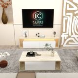 Klubeconcept Modern Travertan Mermer Desenli Tv Ünitesi Orta Sehpa Seti Beyaz Led’li Takım %100 Mdf 180 Cm