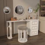 Klubeconcept Ponpon Detaylı Makyaj Masası Seti Ayna ve Puf Dahil El Yapımı Dekoratif Tasarım % 100 Mdf - Beyaz