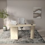 Klubeconcept Traverten Desenli Modern Çalışma Masası – Metal Ayaklı Minimal Ofis Serisi