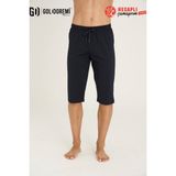 Kly 121 Premium Erkek Büyük Beden Rahat Kesim Pamuklu Penye Mevsimlik Beli Bağcıklı Cepli Kapri - Lacivert - 6XL