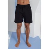 Kly 302 Premium Erkek Büyük Beden Rahat Kesim Pamuklu Pamuklu Beli Bağcıklı Fermuar Cepli Şort - Siyah - 3XL