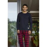 Kly 6028 Altı Ekoseli Pamuklu Uzun Kollu Erkek Pijama Takımı