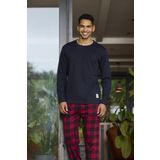 Kly 6028 Erkek Sıfır Yaka Ekoseli Uzun Kollu Pijama Takım