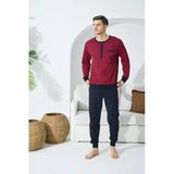 Kly 9246 Premium Erkek Pamuklu Yaka Reçme Düğmeli Uzun Kollu Paça Lastikli Pijama Takım