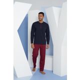 Kly 9258 Erkek Diğmeli Midi Yaka Uzun Kol Pijama Takım