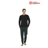 Kly Büyük Beden Erkek Rahat %100 Pamuklu Düğmeli Yaka 4 Mevsim Uzun Kollu Ekose Pijama Takım