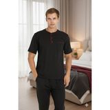 Kly Erkek Büyük Beden Midi Yaka Pijama Takımı - Siyah - 6XL