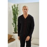 Kly Erkek Dört Mevsim Battal V Yaka Boydan Düğmeli Pijama Takımı - Siyah - 4XL