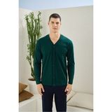 Kly Erkek Dört Mevsim Battal V Yaka Boydan Düğmeli Pijama Takımı - Yeşil - 6XL