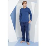 KLY Erkek Uzun Kol Midi Yaka İndigo Pijama Takımı C9T2N2O3