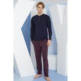 KLY Erkek Uzun Kol Midi Yaka Lacivert Pijama Takımı C9T2N5O6
