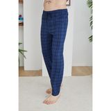 Kly Premium Erkek Ekose Rahat Kesim Pamuklu Beli Bağcıklı Cepli Eşofman/Pantolon/Pijama Altı - 2XL - Indigo