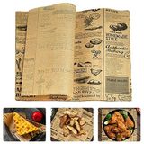 KLYNGTSK 100 Yaprak Gıda Ambalaj Kağıdı Baskılı Yağ Geçirmez Kağıt Levhalar Ekmek Gazetesi Vintage Gres Papesr Kareler 25 x 25 cm Pişirme Kağıtları Sandviç Peynirli Hamburger Pastaları Pişirme