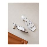 KM shoes Beyaz Puantiyeli Kadın Terlik 5 Cm Topuklu Fiyonklu Günlük Şık Terlik