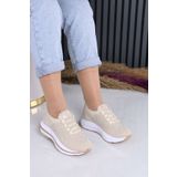 KM shoes Kadın bej Taş Detaylı Triko Sneaker – Hafif Taban Rahat Günlük Spor Ayakkabı