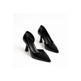 KM shoes Kadın Siyah Rugan Stiletto İnce Topuklu Sivri Burun Şık Klasik Ayakkabı