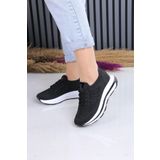 KM shoes Kadın Siyah Taş Detaylı Triko Sneaker – Hafif Taban Rahat Günlük Spor Ayakkabı