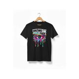 KMA Tekstil Kadın Beyaz - Siyah Pamuklu Dreams Fade Yazılı Göz figürlü Neon Baskılı Comfort Fit T-shirt