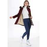 Kmk Kadın Içi Yünlü Kapsonyu Kürklü Kanvars Keten Mont & Kaban - 36 - Bordo