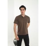 KMK Kombin Baba Yakalı Cepli Düz Model Tek Renk Tişört T-Shirt Erkekler İçin Rahat Stil - Kahverengi