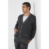 KMK Kombin Erkek Triko Hırka Düğmeli Tasarım 30 Derece Yıkanabilir Rahat Kullanım - Antrasit - 4XL