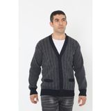 KMK Kombin Erkek Triko Hırka Düğmeli Tasarım Klasik Desen ile Rahat Kullanım - Lacivert - 4XL