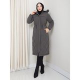 KMK Kombin Kadın Büyük Beden Elyaf Dolgulu Spor Kapitone Nova Kumaş Mont 0198 - 54 - Füme