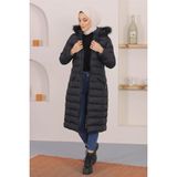 KMK Kombin Kadın Uzun Dolgulu Siyah Şişme Mont - 000-Siyah - 50