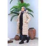 KMK Kombin Kadın Uzun Dolgulu Siyah Şişme Mont - 02S-Bej - 40
